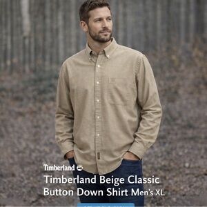 Timberland Men’s XL Beige Button Down Shirt 100% Cotton Classic Fit